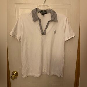 Lauren Ralph Lauren White Polo Style Blouse with Crest